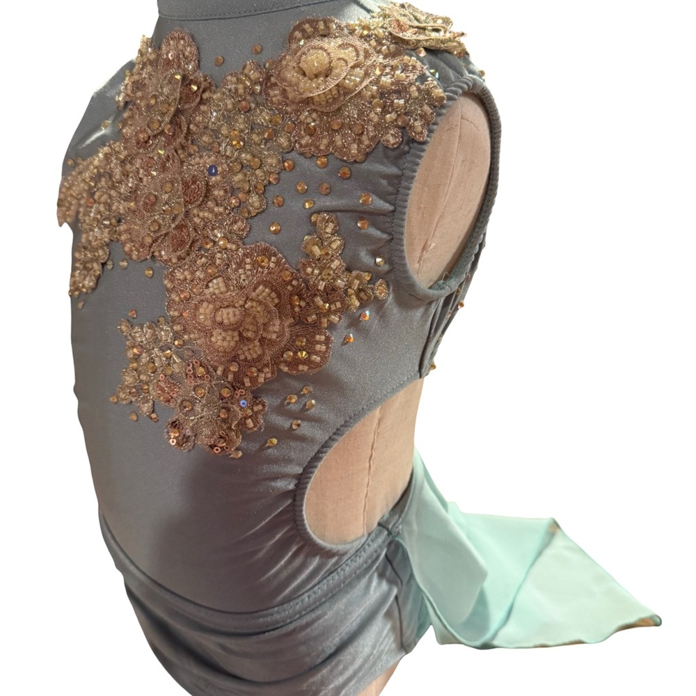 Embellished Sleeveless Dance Soloist Modest Dress with Gold Accents and Skirt